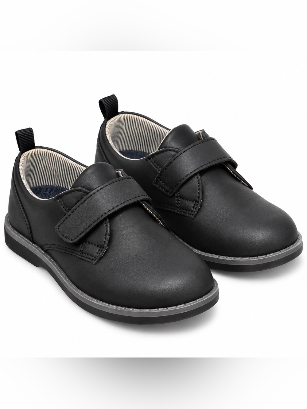 WONDER NATION Boys Black Oxford Dress School Shoes Velcro Toddler 11